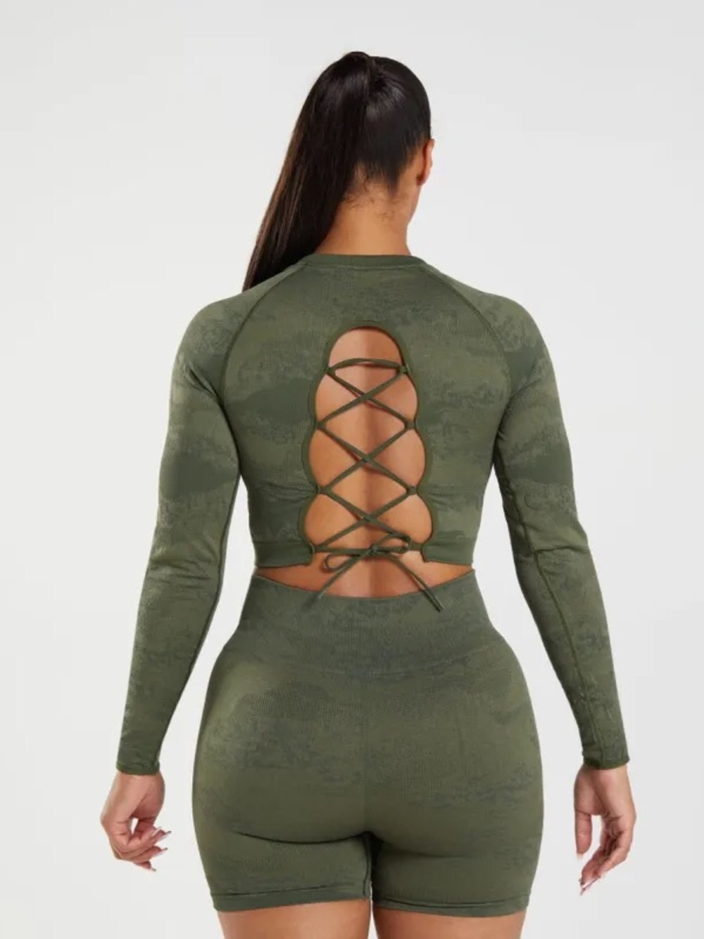 Adapt Camo Seamless Lace Up Back Top